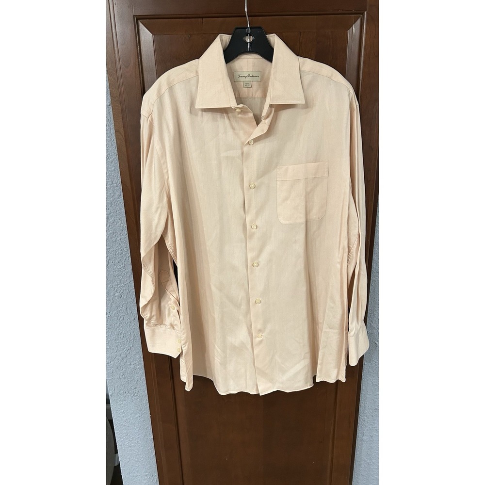 Tommy Bahama Mens Long Sleeve Cotton Dress Shirt Peach Striped Sz 16 1/2 32-33